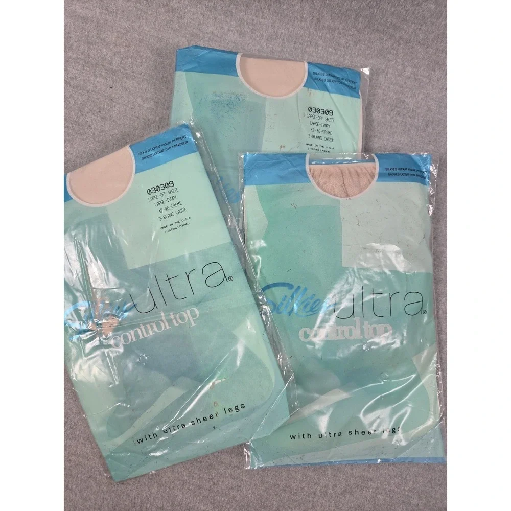Silkies Ultra Sheer Control Top Pantyhose L Off White Ivory 2003 Old Stock NEW